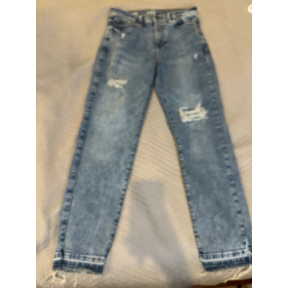 a.n.a High-Rise Straight Distressed Jeans Medium Wash Blue Size 8 Raw Hem